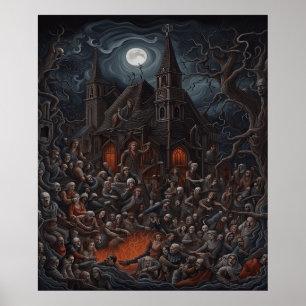 Hundad House Halloween Zombie samlas Poster