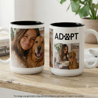 Hundadoption fotokollage Två-Tonad mugg