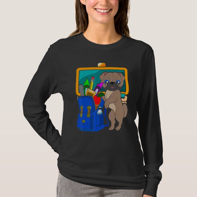 Hundägare Cute Animal Pet Hund School Student Pug T Shirt (Framsida)