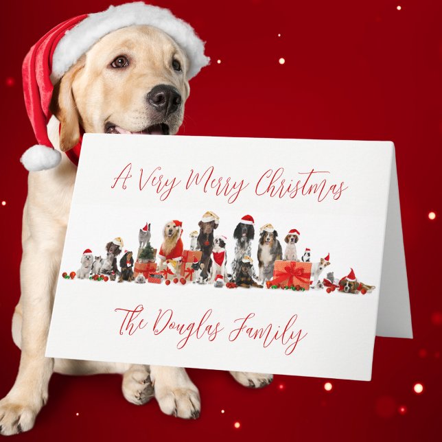 Hundägares jul med familjenamn helgkort (Dog Lovers Christmas with Family Name Holiday Card)