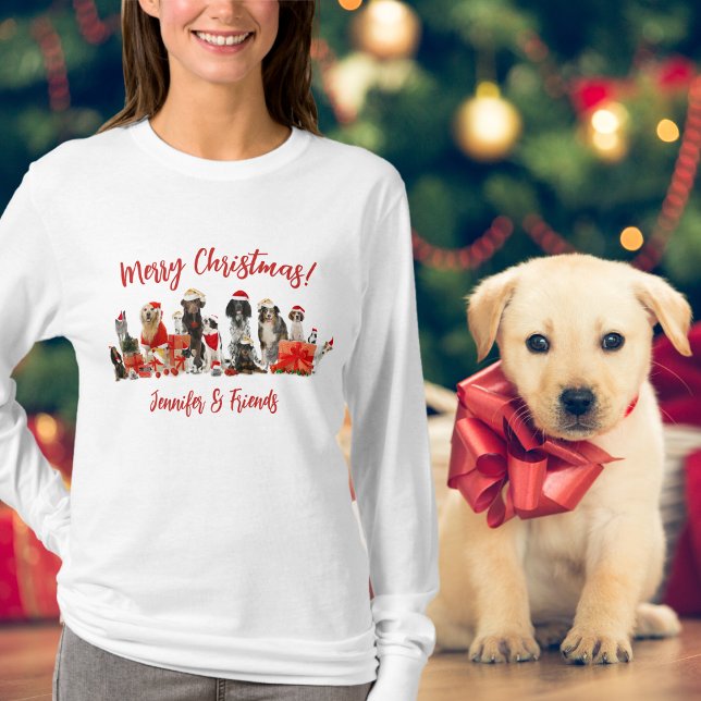 Hundälskare, Cute, Add a Namn, jul T Shirt (Dog Lovers, Cute, Add Name, Christmas T-Shirt)