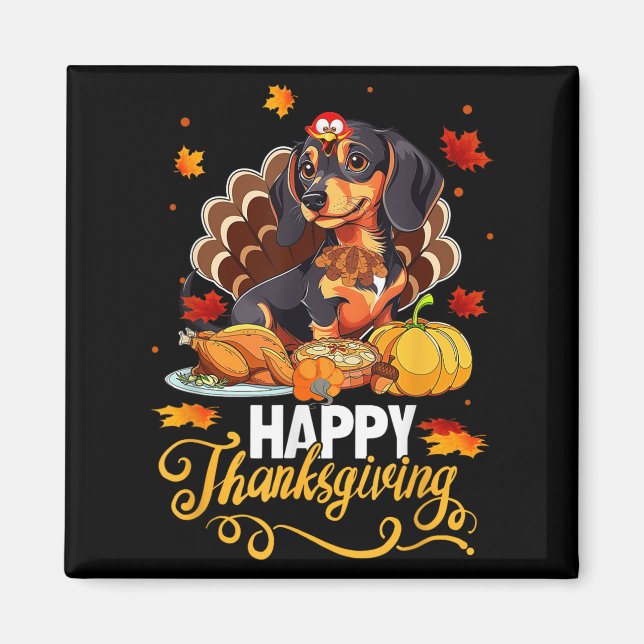 Hundälskare Cute Dachshund Turkey Lycklig Thanksgi Magnet (Framsidan)