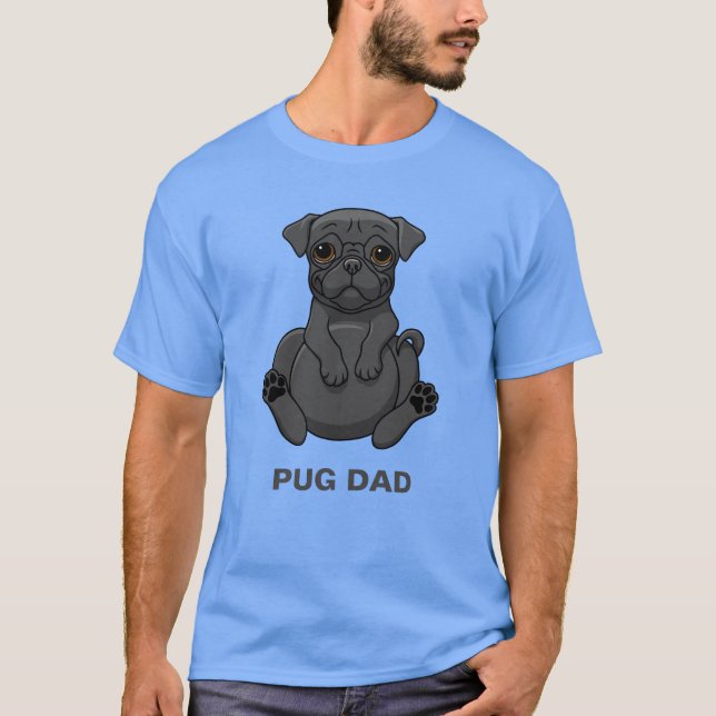 Hundälskare Cute Tjock Black Pug Pappa T Shirt (Framsida)