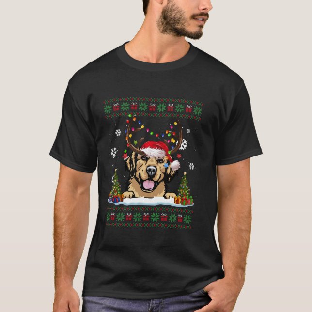 Hundälskare Golden Retriever Santa Hat Ugly Christ T Shirt (Framsida)