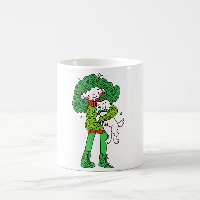 Hundälskare Hug Mug – Söt tjej och valp kaffekopp (Center)