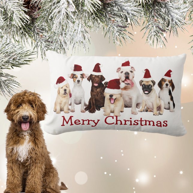 Hundälskare, Hundar, jultomten, Lumbarkudde (Cute Dog Lovers Christmas Lumbar Pillow)