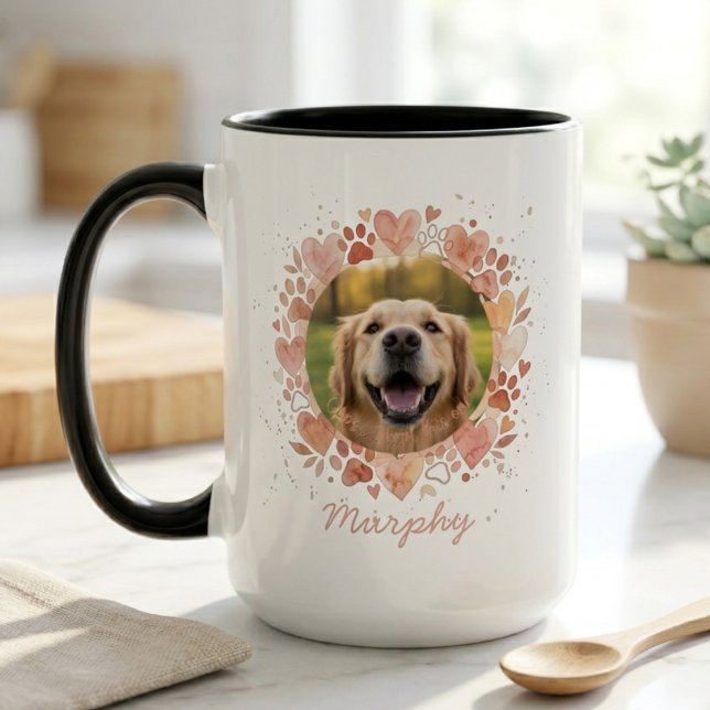 Hundälskare Vattenfärgskrans Presentmugg Mugg (Pet photo watercolor dog lover mug)