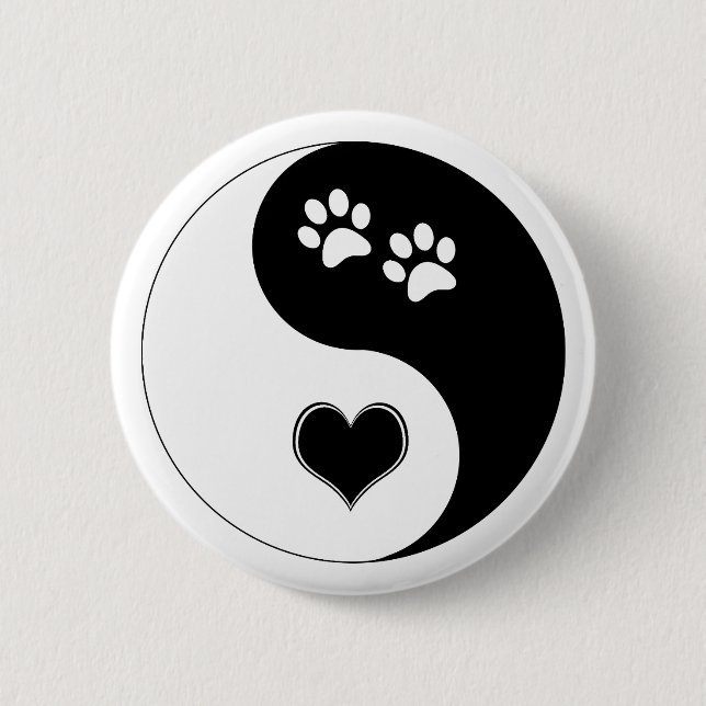 Hundälskare Yin Yang hjärta och tassavtryck Knapp (Framsida)