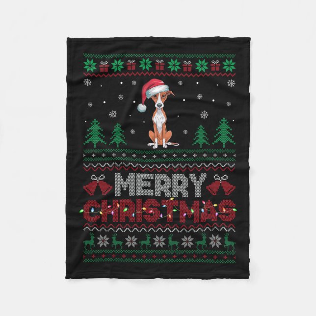 Hundälskarna Santa Hat Julgran Ljus Fleecefilt (Framsidan)