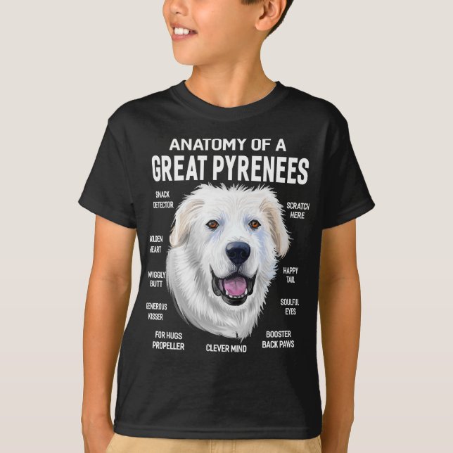 Hundar 365 Anatomi hos en Underbar Pyrenées Hund F T Shirt (Framsida)