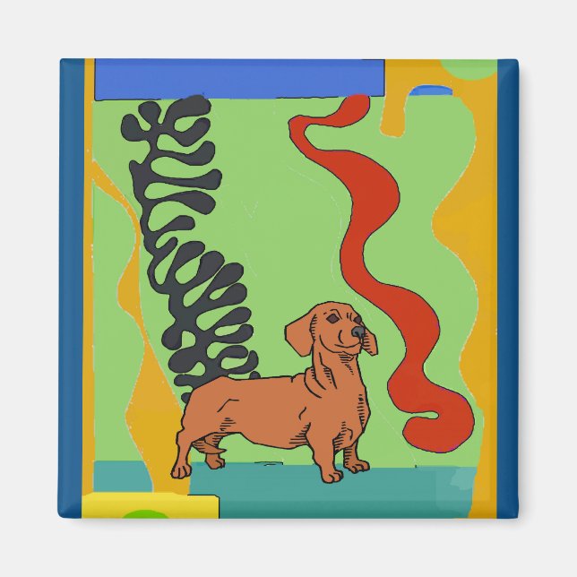 Hundar, Abstrakt Dachshund, lägg till text Magnet (Framsidan)