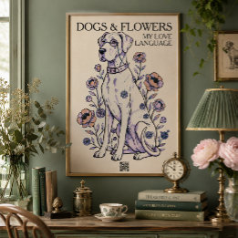 Hundar & Blommor Great Dane Konsttryck Poster