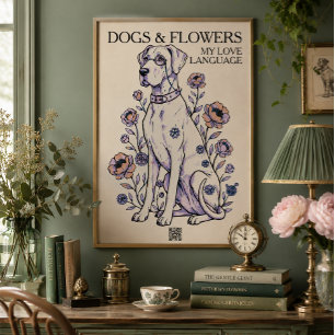 Hundar & Blommor Great Dane Konsttryck Poster