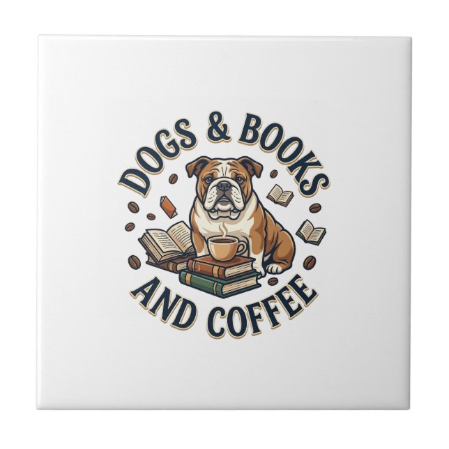 Hundar Böcker Kaffe Bulldog Stack Cup_1 Kakelplatta (Framsidan)