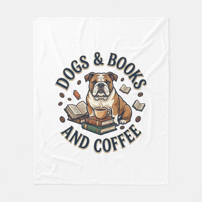 Hundar Böcker Kaffe Bulldog Stack Kopp_1 Fleecefilt (Framsidan)