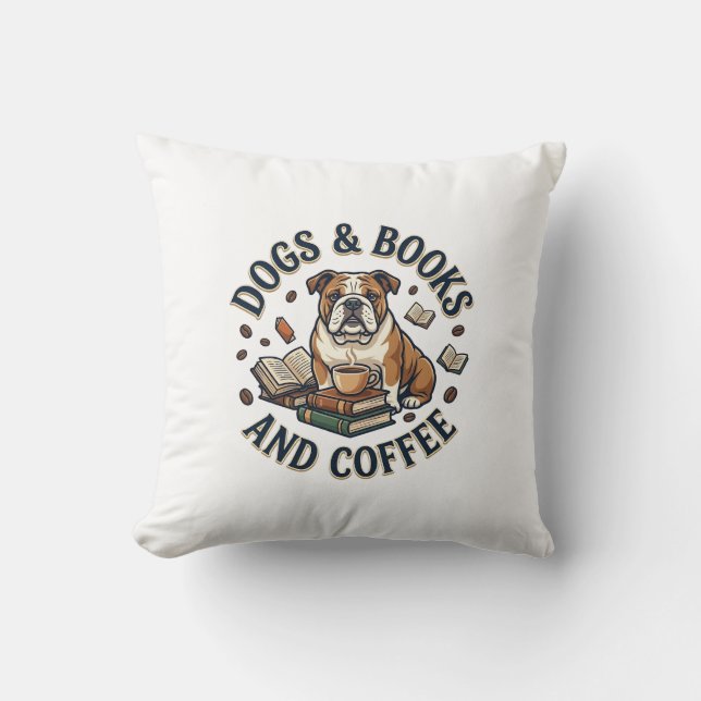 Hundar Böcker Kaffe Bulldog Stack Kopp_1 Kudde (Framsida)