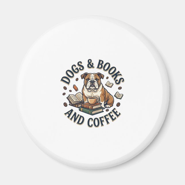 Hundar Böcker Kaffe Bulldog Stack Kopp_1 Magnet (Framsidan)