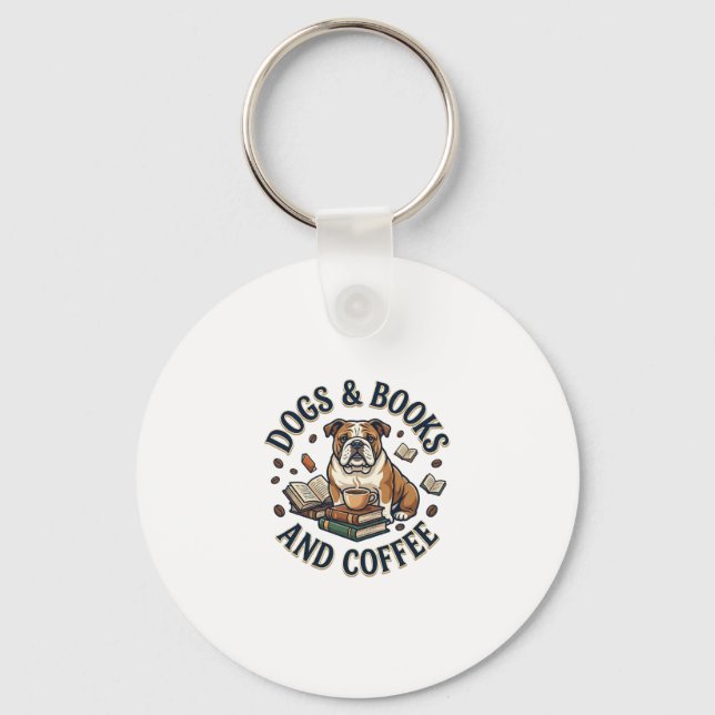 Hundar Böcker Kaffe Bulldog Stack Kopp_1 Nyckelring (Framsida)