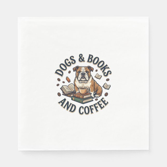 Hundar Böcker Kaffe Bulldog Stack Kopp_1 Pappersservett (Framsidan)