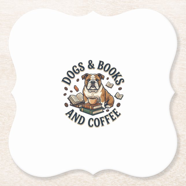 Hundar Böcker Kaffe Bulldog Stack Kopp_1 Underlägg Papper (Framsida)