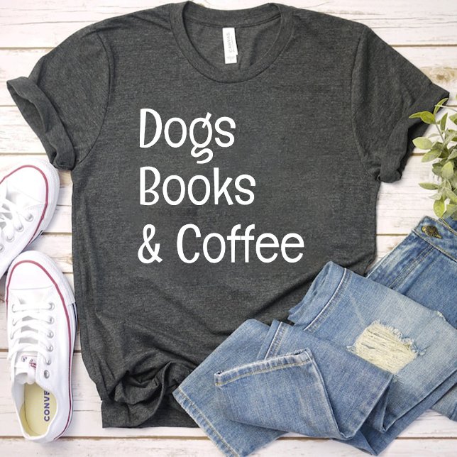 Hundar Bokar och kaffe/Hund älskare mamma svart T Shirt (Dogs Books and Coffee / Dog Lover mom black T-Shirt)
