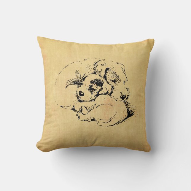Hundar Cudely Pillow, Beige Orange Struktur Titta Kudde (Framsida)