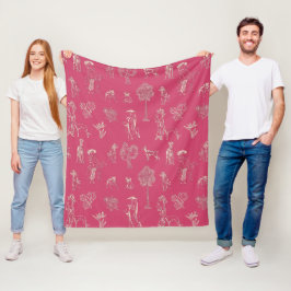 Hundar Dam Toile de Jouy Mörk Rosa Färg Fleecefilt