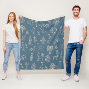 Hundar Dam Toile de Jouy Mörk Turquise Fleecefilt