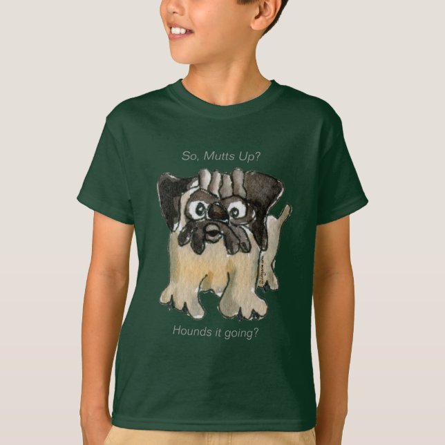 Hundar det? Tecknad Pug Hund Mörk Kids T shirt (Framsida)