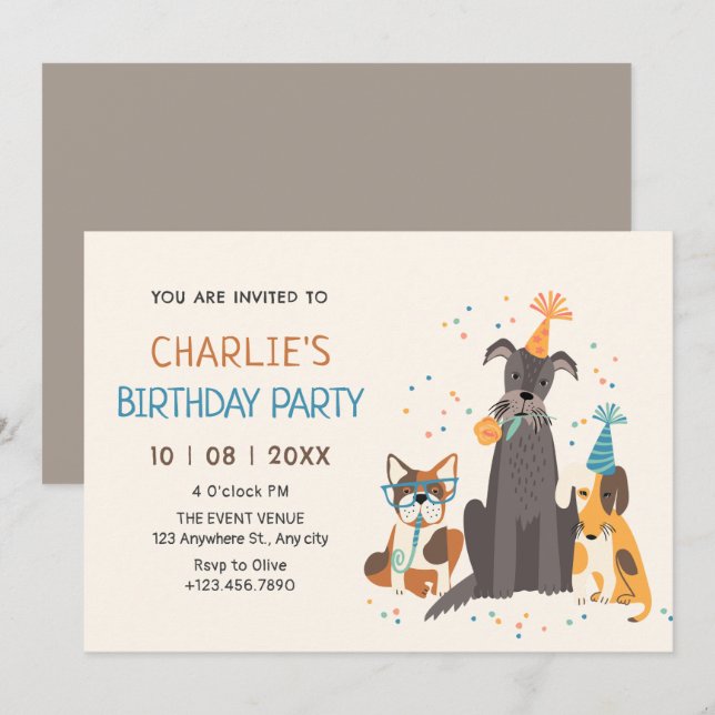 Hundar festar inbjudningar (Fram/baksida)