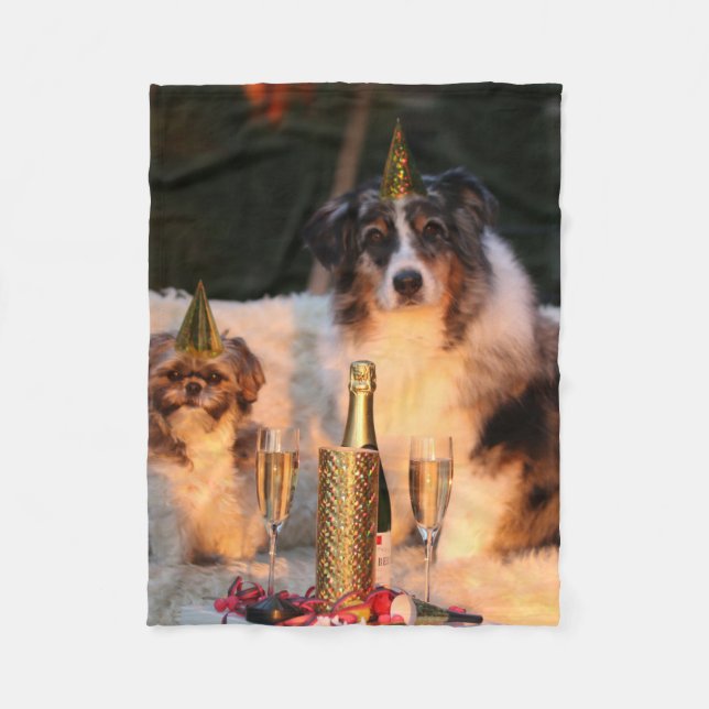 Hundar firar nyår fleecefilt (Framsidan)