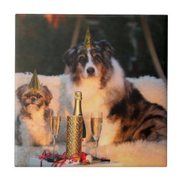 Hundar firar nyår kakelplatta