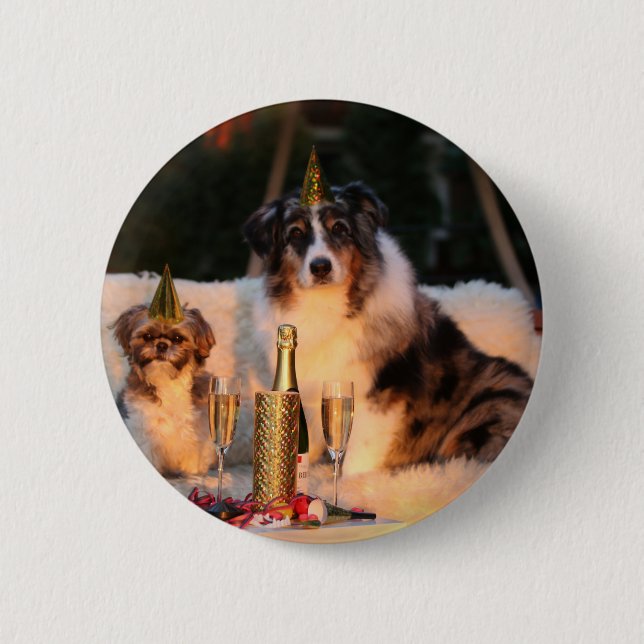 Hundar firar nyår knapp (Framsida)