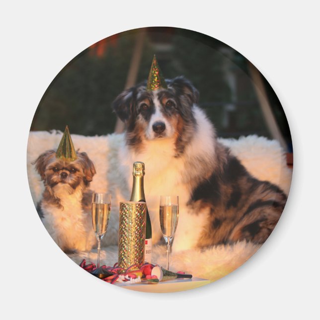 Hundar firar nyår magnet (Framsidan)