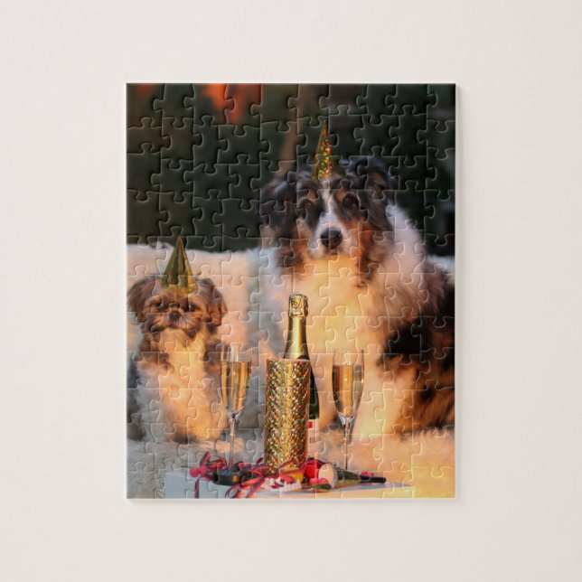 Hundar firar nyår pussel (Vertikal)