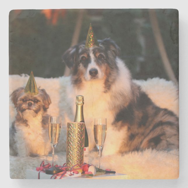 Hundar firar nyår stenunderlägg (Framsidan)