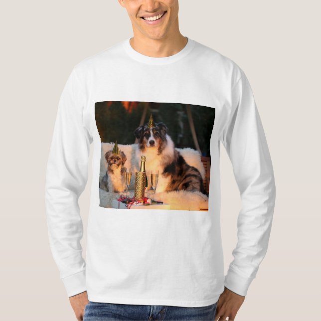 Hundar firar nyår t shirt (Framsida)
