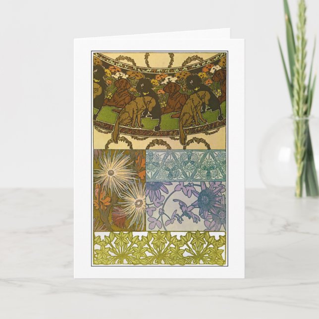 Hundar & Flowers of Art nouveau Stil, Mucha Kort (Framsida)
