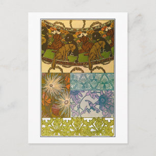 Hundar & Flowers of Art nouveau Stil, Mucha Vykort