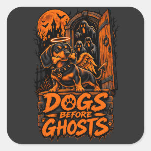Hundar före spöken Dachshund Halloween Rolig vakt Fyrkantigt Klistermärke