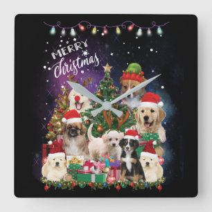 hundar God jul Light Fyrkantig Klocka