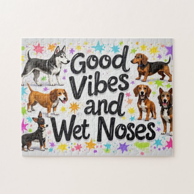 Hundar, goda vibes och Blöt är inga lekdockor Pussel (Horisontell)