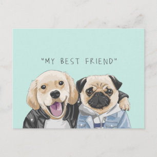 Hundar Golden Retriever & Pug Bästa Vänner Vykort