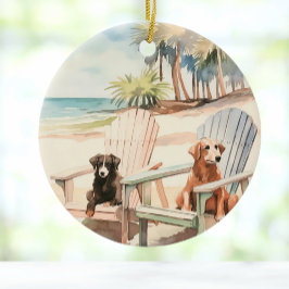 Hundar i Adirondack-stolarna Pastel Beach Scene Julgransprydnad Keramik
