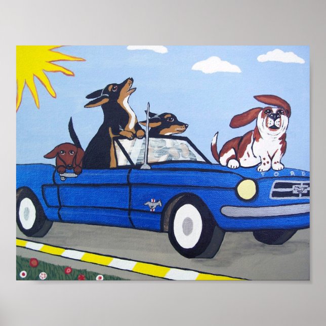 Hundar i Blue Mustang Summer Cruising Poster (Framsidan)