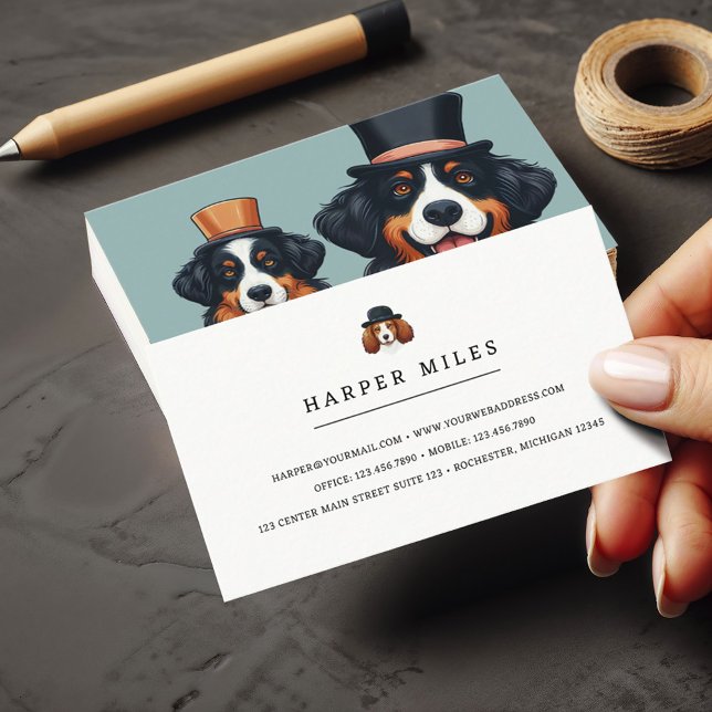 HUNDAR i HUND Visitkort (Dogs in hats, perfect for your grooming business or rover dog sitting business)