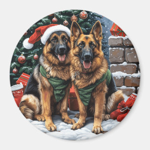 Hundar i julschepherd magnet