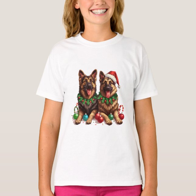 Hundar i julschepherd t shirt (Framsida)