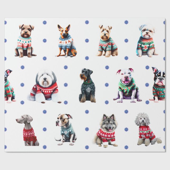 Hundar i Ugly jul Sweaters on White Presentpapper (Platt)