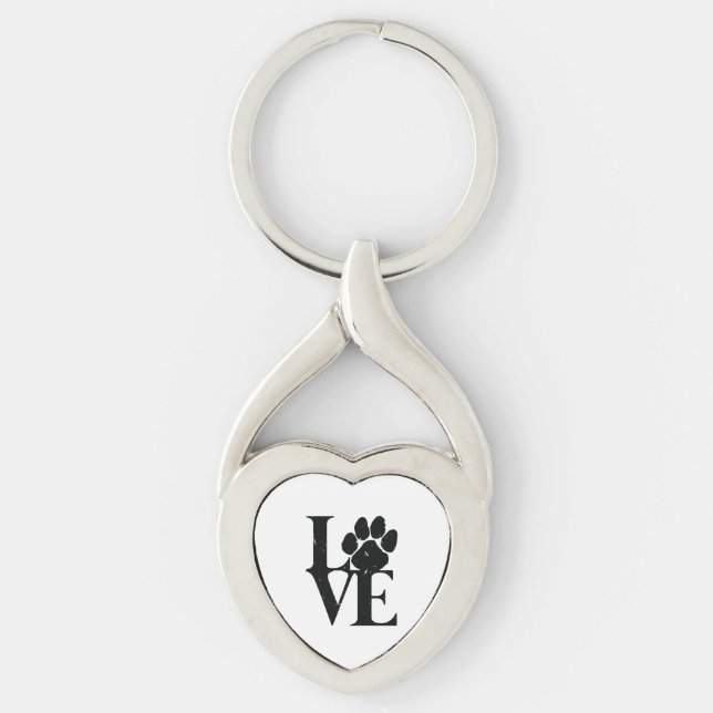 Hundar Kärlek Hundar Twisted Heart Silverfärgad Nyckelring (Framsidan)